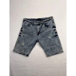 Riot Empire Mens Acid Wash Distressed Denim Shorts Blue Size 36 MNST3675-BLU-RE